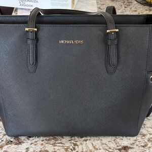 Michael Kors Black Saffiano Tote with Gold Hardware